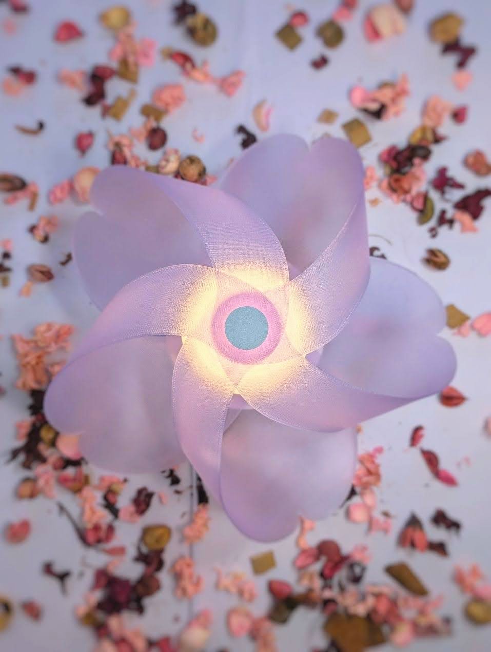 HANA in Lilac Purple lit among dried flower petals